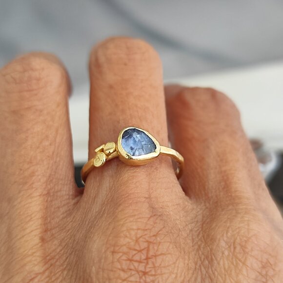 Moissanite ring. 14K yellow gold ring with Blue Moissanite. UNIQUE - Picture 10 of 11